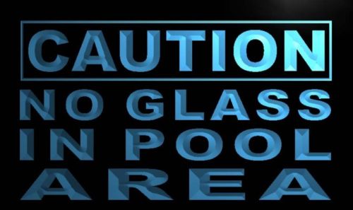 Caution No Glass in Pool Area Neon Light Sign